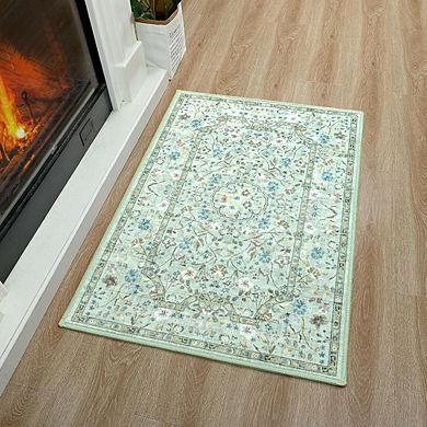 2x3 Vintage Floral Area Rug, Soft Low-Pile Non-Slip Mat for Entryways