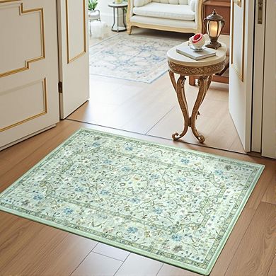 2x3 Vintage Floral Area Rug, Soft Low-Pile Non-Slip Mat for Entryways