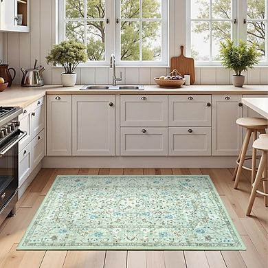 2x3 Vintage Floral Area Rug, Soft Low-Pile Non-Slip Mat for Entryways