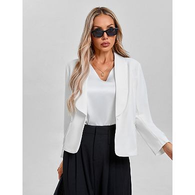Women's Casual Long Sleeve Open Plate Short Blazer Shawl Collar Slim Fit Lightweight Blazer