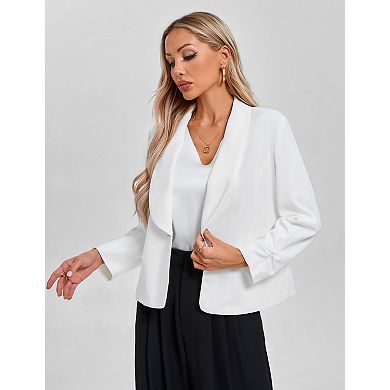 Women's Casual Long Sleeve Open Plate Short Blazer Shawl Collar Slim Fit Lightweight Blazer
