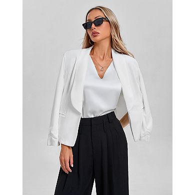 Women's Casual Long Sleeve Open Plate Short Blazer Shawl Collar Slim Fit Lightweight Blazer
