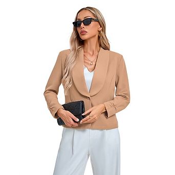 Women's Casual Long Sleeve Open Plate Short Blazer Shawl Collar Slim Fit Lightweight Blazer