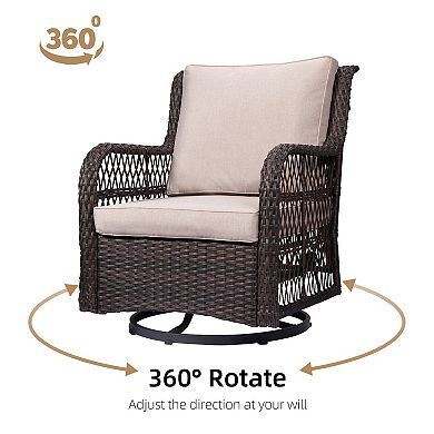3 Piece Outdoor Bistro Set - All-Weather Wicker Swivel Rocker Chairs with Cushions