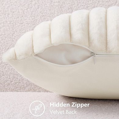 Faux Fur Striped Pillow Covers 18x18 Set of 2 Cream White