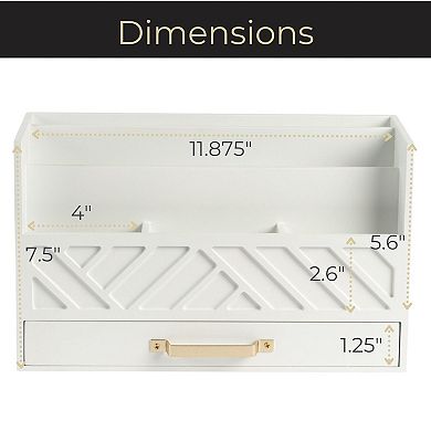 Wooden Multi-sectio Mail Organizer with Drawer and Handle