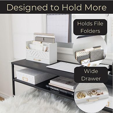 Wooden Multi-sectio Mail Organizer with Drawer and Handle