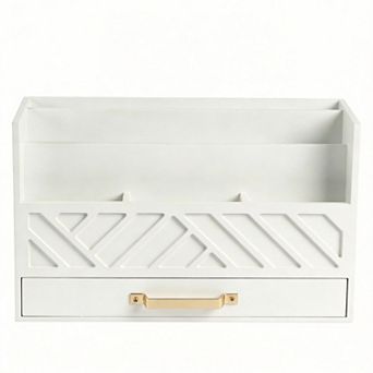 Wooden Multi-sectio Mail Organizer with Drawer and Handle