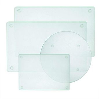 Set of 4 Tempered Glass Cutting Boards, Dishwasher Safe, Small Round Frosted Trays