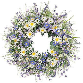 24 Inch Blue Spring Wreath for Front Door, Summer Floral Decor