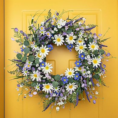 24 Inch Blue Spring Wreath for Front Door, Summer Floral Decor