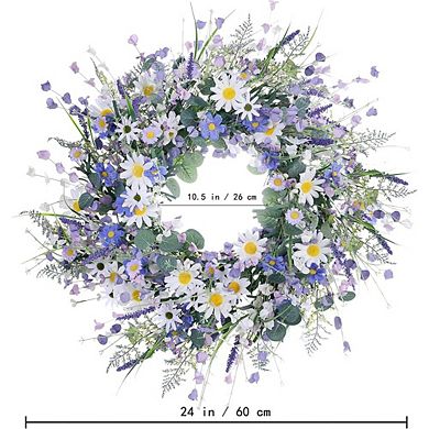 24 Inch Blue Spring Wreath for Front Door, Summer Floral Decor