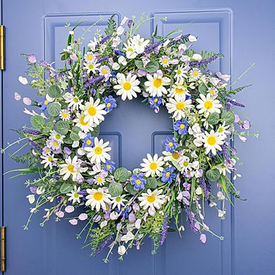 24 Inch Blue Spring Wreath for Front Door, Summer Floral Decor