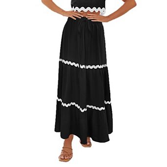 Women's Simple Wave Edge Bohemian Style Flowy A-Line Maxi Skirt