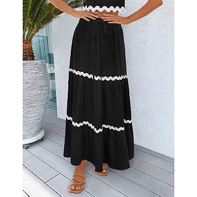 Women's Simple Wave Edge Bohemian Style Flowy A-Line Maxi Skirt