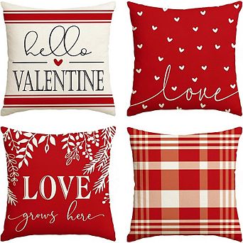 Valentine’s Day Pillow Covers 18x18 Set of 4 Red & White