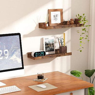 Set of 6 Floating Wall Shelf Sets Wood Mounted Decor Storage Picture Ledge