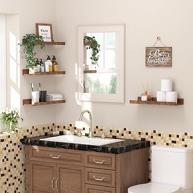 Set of 6 Floating Wall Shelf Sets Wood Mounted Decor Storage Picture Ledge