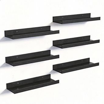 Set of 6 Floating Wall Shelf Sets Wood Mounted Decor Storage Picture Ledge