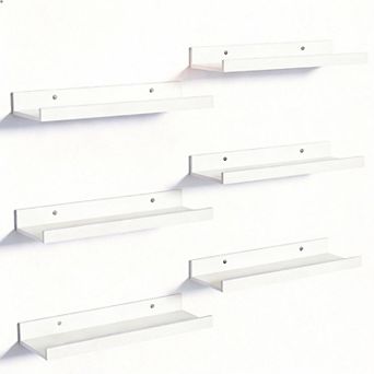 Set of 6 Floating Wall Shelf Sets Wood Mounted Decor Storage Picture Ledge