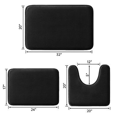 Memory Foam Bath Rug Set 3 Pc Non-Slip Washable Quick Dry