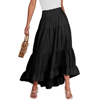Women's Casual Elegant Smock Layered Tiered Maxi Skirt High Waisted A Line Flowy Long Skirts