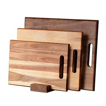 Set of 3 Acacia Wood Cutting Boards with Handle for Meat, Fruit, Veggies, and Cheese