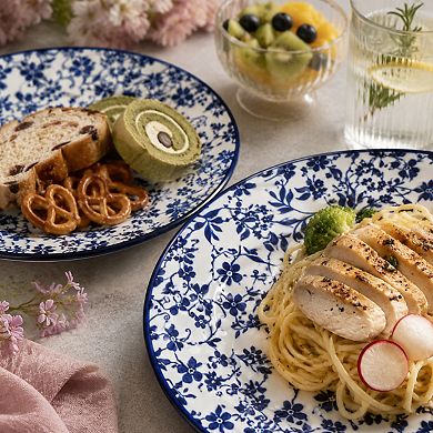 Blue And White Floral Ceramic Dinner Plates Set Of 6 Microwave Dishwasher Safe