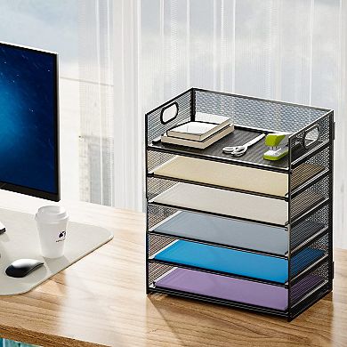 Mesh Desk File Organizer 6 Tier with Handle