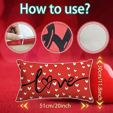 Farmhouse Valentine Pillow Covers 12x20 Red White Hearts Decor