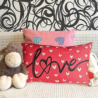Farmhouse Valentine Pillow Covers 12x20 Red White Hearts Decor