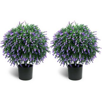2 Pack 21.6″ Artificial Lavender Topiary Ball Trees for Indoor Outdoor Home Garden Décor