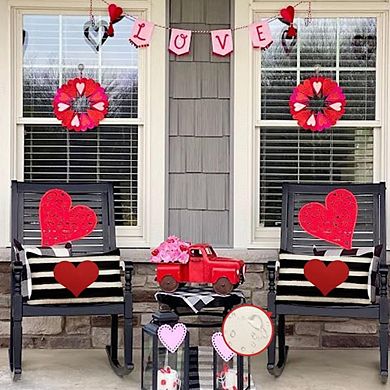 Valentines Outdoor Pillow Covers 12x20 Waterproof Red Heart Striped