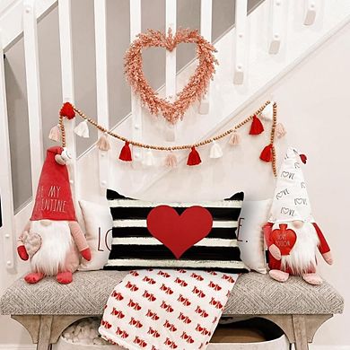 Valentines Outdoor Pillow Covers 12x20 Waterproof Red Heart Striped