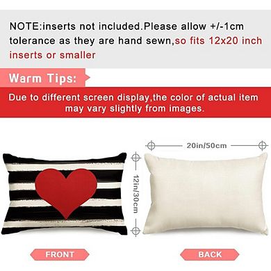Valentines Outdoor Pillow Covers 12x20 Waterproof Red Heart Striped