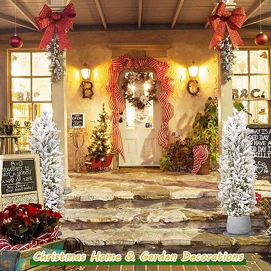 2 Packs 44″ Artificial Cedar Topiary Trees with Pots Decorative Faux Cedar Plant Set for Home Decor