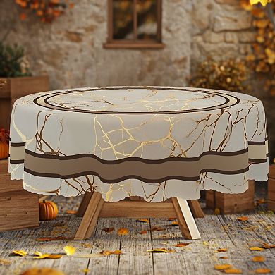 Vintage Gold Stripe Tablecloth, Easy-Care Dustproof Table Cover
