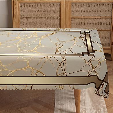 Vintage Gold Stripe Tablecloth, Easy-Care Dustproof Table Cover