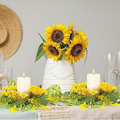 6 Pcs Sunflower Wreath Candle Rings, Yellow Spring Summer Table Decor