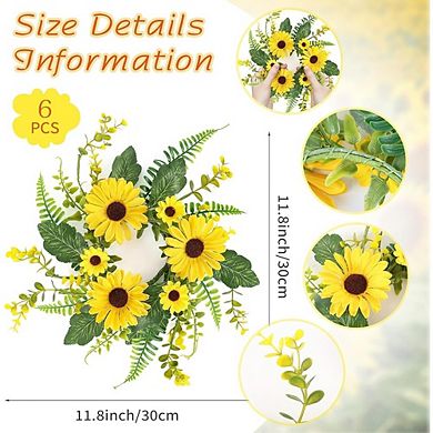 6 Pcs Sunflower Wreath Candle Rings, Yellow Spring Summer Table Decor