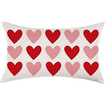 Valentine’s Day Pillow Cover 12x20 Red and Pink Heart Lumbar Throw Pillow