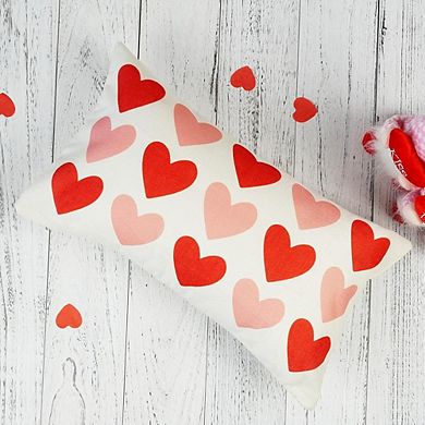 Valentine’s Day Pillow Cover 12x20 Red and Pink Heart Lumbar Throw Pillow