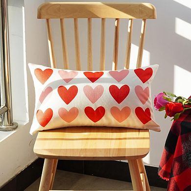 Valentine’s Day Pillow Cover 12x20 Red and Pink Heart Lumbar Throw Pillow