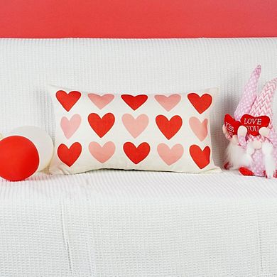 Valentine’s Day Pillow Cover 12x20 Red and Pink Heart Lumbar Throw Pillow
