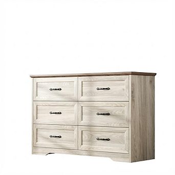 6 Drawers Dresser for Bedroom, Wooden Chest of Drawers with Metal Handle, TV stand for Living Room
