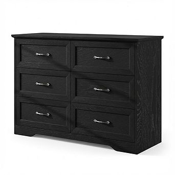 6 Drawers Dresser for Bedroom, Wooden Chest of Drawers with Metal Handle, TV stand for Living Room