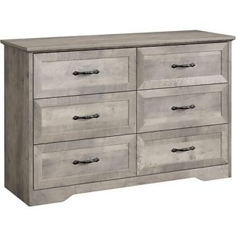 6 Drawers Dresser for Bedroom, Wooden Chest of Drawers with Metal Handle, TV stand for Living Room