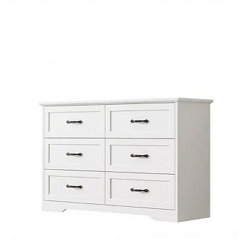6 Drawers Dresser for Bedroom, Wooden Chest of Drawers with Metal Handle, TV stand for Living Room