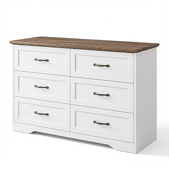 6 Drawers Dresser for Bedroom, Wooden Chest of Drawers with Metal Handle, TV stand for Living Room