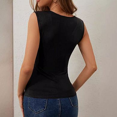 Women's V Neck Sleeveless Wrap Front Stretchy Casual Slim Fit Top